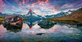 Colorful summer panorama of the Stellisee lake Royalty Free Stock Photo