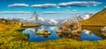 Colorful summer panorama of the Stellisee lake. Great outdoor scene with Matterhorn Monte Cervino, Mont Cervin in Swiss Alps, Royalty Free Stock Photo
