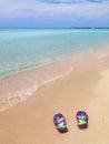Colorful summer paradise beach with clear blue water and sand in Pescoluse, Puglia Italy