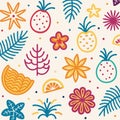Colorful summer pattern with fruits, flowers, and leave Royalty Free Stock Photo