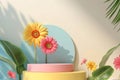 Colorful Summer Podium Stage with Flower Background