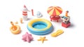 Colorful summer pool party items and accessories Royalty Free Stock Photo