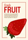 Colorful summer poster with fruits banana strawberry watermelon, style background, vector. Fresh healthy good food vitamins or