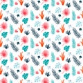 Colorful summer print with tropical leaves.