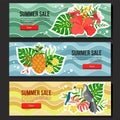 Colorful summer sale banner web set tropical theme