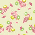 Colorful summer seamless pattern kiwi fruit slices with palm lea Royalty Free Stock Photo