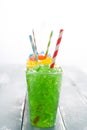 Colorful summer slushies on blue wood Royalty Free Stock Photo