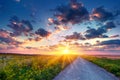 Colorful summer sunrise in the countryside with road Royalty Free Stock Photo