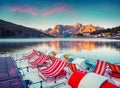 Colorful summer sunrise on the Lake Misurina Royalty Free Stock Photo