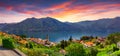 Colorful summer sunrise on the town of Carate Urio Royalty Free Stock Photo