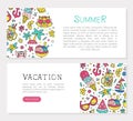 Colorful Summer Vacation Landing Page Design with Doodle Object Vector Template Royalty Free Stock Photo