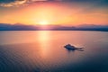 Colorful summer view of  Bourtzi Castle, Nafplion town, location. Dramatic sunset of Peloponnese peninsula, Greece, Europe. Royalty Free Stock Photo