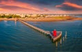 Colorful summer view from flying drone of Lignano Sabbiadoro town Royalty Free Stock Photo