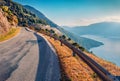 Colorful summer view of Kephalonia island with asphalt road, Greece, Europe. Royalty Free Stock Photo