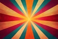 Colorful sunbeams radiate from a central light source on a retro textured background Royalty Free Stock Photo