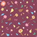 Colorful sunflowers in orange, pink & yellow seamless print pattern background.