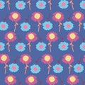 Colorful sunflowers seamless pattern print background with blue, light blue and pink. Royalty Free Stock Photo