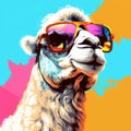 Colorful Sunglasses Llama: A Cool Camel In Digital Art Style Royalty Free Stock Photo