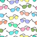 Colorful sunglasses seamless pattern, vector accessory background. Cartoon drawing multicolored bright spectacles on