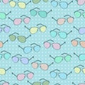 Colorful sunglasses seamless pattern, vector accessory background. Cartoon drawing multicolored pastel spectacles on Royalty Free Stock Photo