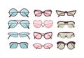 Colorful sunglasses vector set. Spectacles plastic frame collection. Summer sun protection. Royalty Free Stock Photo