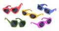 Colorful sunnies. Trendy sunglasses, plastic frame shades. Fashion eyewear accessories flat vector illustration set Royalty Free Stock Photo