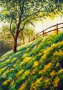 Colorful sunny summer autumn landscape acrylic hand painted oil painting