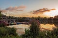 A colorful sunrise above a public park Royalty Free Stock Photo