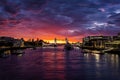 Colorful sunrise behind the famous Tower Bridge in London Royalty Free Stock Photo