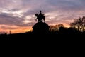 Colorful Sunrise burning sky Koblenz City historic monument German Corner where river rhine and mosele flow together