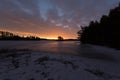 Colorful sunrise with clouds in the sky and frozen lake