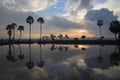 Colorful sunrise landscape with silhouettes of palm trees. Royalty Free Stock Photo