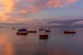 Colorful sunrise on the marina of Lausanne on the Lake Leman in