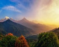 Colorful sunrise over Himalaya mountains in Nepal Royalty Free Stock Photo