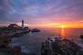 Colorful sunrise at Portland Head Lighthouse Royalty Free Stock Photo