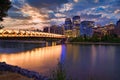 Warm Sunrise Over The Peace Bridge And River