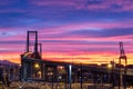 Colorful sunrise at the Vincent Thomas Bridge in San Pedro, California Royalty Free Stock Photo