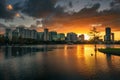 Colorful sunset above Lake Eola and city skyline in Orlando, Florida Royalty Free Stock Photo