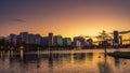 Colorful sunset above Lake Eola and city skyline in Orlando, Florida Royalty Free Stock Photo