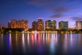 Colorful sunset above Lake Eola and city skyline in Orlando, Florida Royalty Free Stock Photo