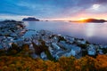 Colorful sunset in Alesund port town