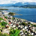 Colorful sunset in Alesund port town