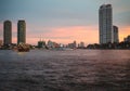 Colorful sunset in Bangkok on Chao Phraya river Royalty Free Stock Photo