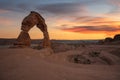 Colorful sunset at Delicate Arch in Moab Utah Royalty Free Stock Photo