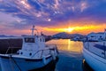 Colorful sunset in fishermen village and harbour. Royalty Free Stock Photo