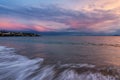 Colorful sunset at the fishing village near Ravda, Bulgaria. Sea sunset at Black Sea coast Royalty Free Stock Photo
