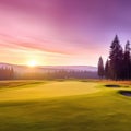 Colorful sunset on the golf course - sunrise in the mountains Royalty Free Stock Photo