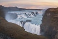 Gullfoss waterfall at sunset in Iceland