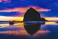 Colorful Sunset Haystack Rock Reflection Canon Beach Oregon