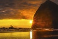 Colorful Sunset Haystack Rock Sea Stacks Canon Beach Oregon Royalty Free Stock Photo